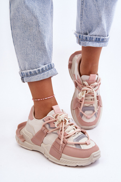 Women's Trendy Lace-up Sport Shoes Beige-Pink Chillout! Women's Trendy Lace-up Sport Shoes Beige-Pink Chillout!