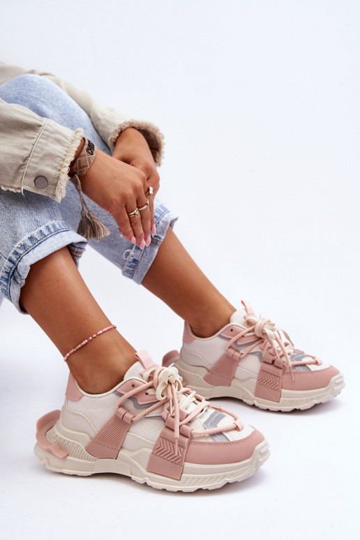 Women's Trendy Lace-up Sport Shoes Beige-Pink Chillout! Women's Trendy Lace-up Sport Shoes Beige-Pink Chillout!