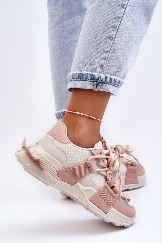 Women's Trendy Lace-up Sport Shoes Beige-Pink Chillout! Women's Trendy Lace-up Sport Shoes Beige-Pink Chillout!