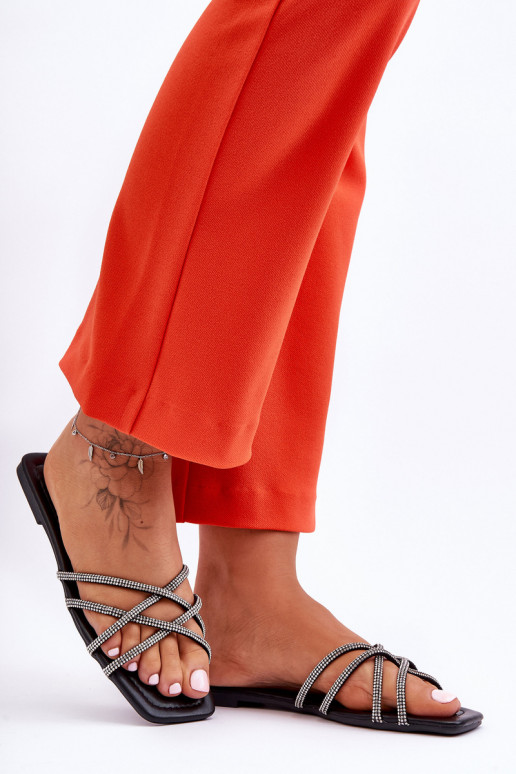Women's Strappy Sandals with Rhinestones Black Leomi Women's Strappy Sandals with Rhinestones Black Leomi