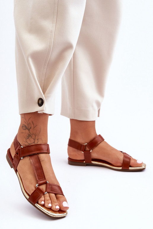 Women's Flat Sandals with Velcro Camel Lissa