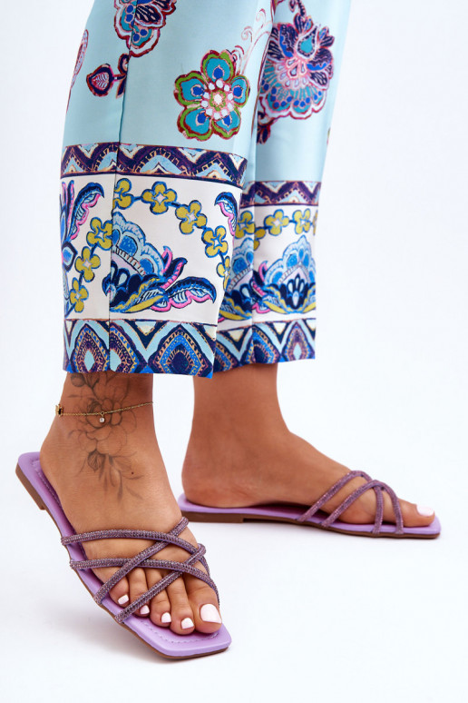 Women's Strappy Sandals with Diamantes Purple Leomi Women's Strappy Sandals with Diamantes Purple Leomi