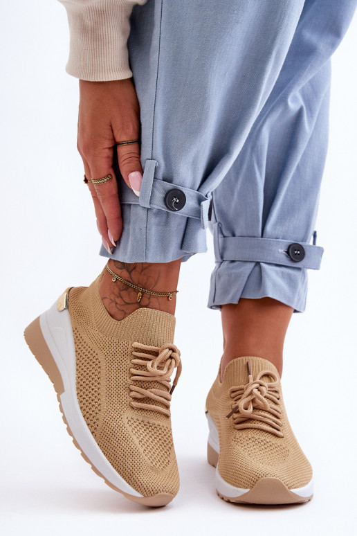 Material Slip-On Sports Shoes On Platform Beige Visconti