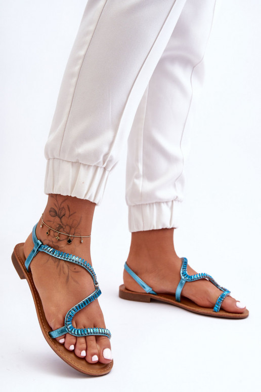 Women's Slip-On Sandals with Embellishments Blue Hayen Women's Slip-On Sandals with Embellishments Blue Hayen