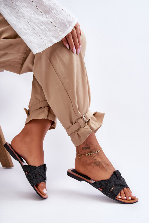 Women's Material Slippers Black Aversa Women's Material Slippers Black Aversa