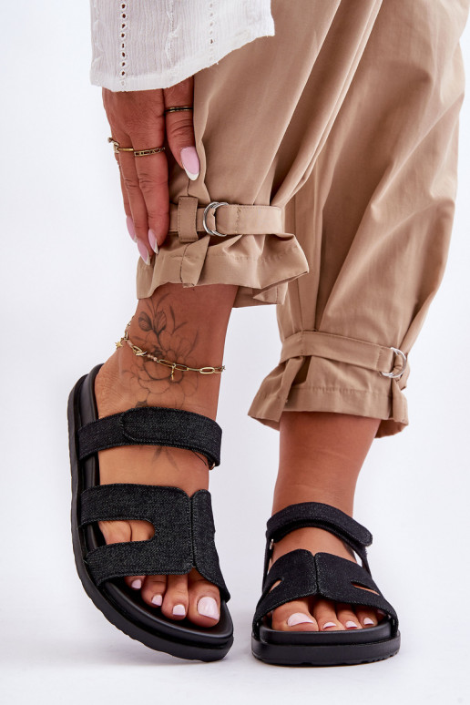 Women's Material Slippers with Velcro Black Jose Women's Material Slippers with Velcro Black Jose