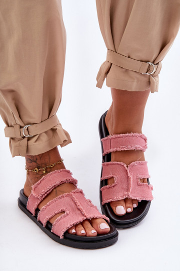 Women's Material Slippers With Velcro Pink Lamirose 2