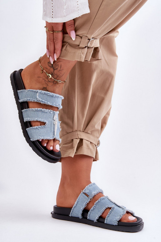 Women's Material Slippers Zip with Blue Lamirose Women's Material Slippers Zip with Blue Lamirose