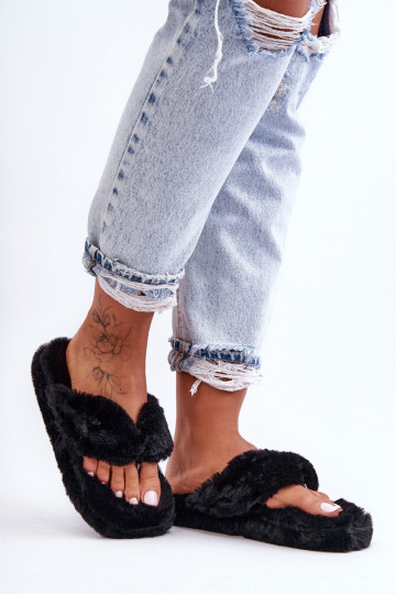 Women's Furry Slippers Papcie Black Elma 2