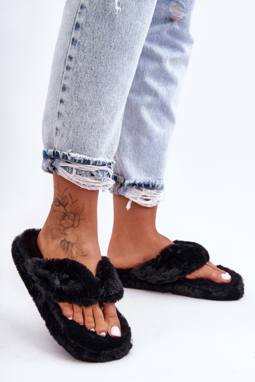 Women's Furry Slippers Papcie Black Elma Women's Furry Slippers Papcie Black Elma