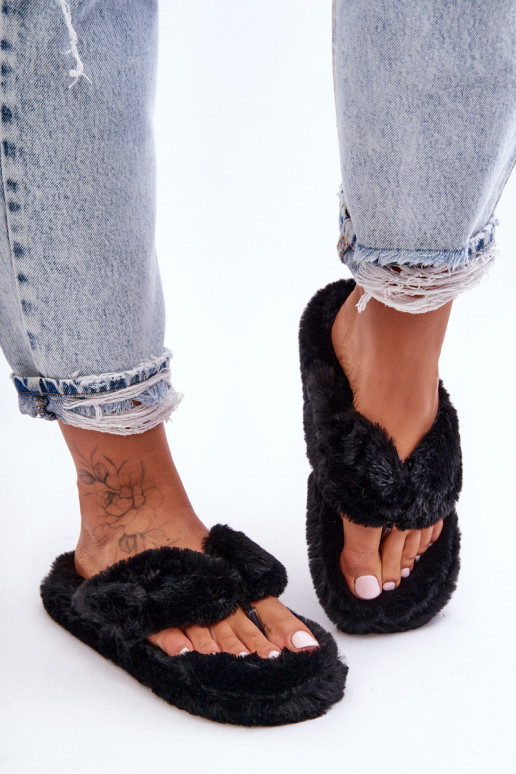 Women's Furry Slippers Papcie Black Elma Women's Furry Slippers Papcie Black Elma