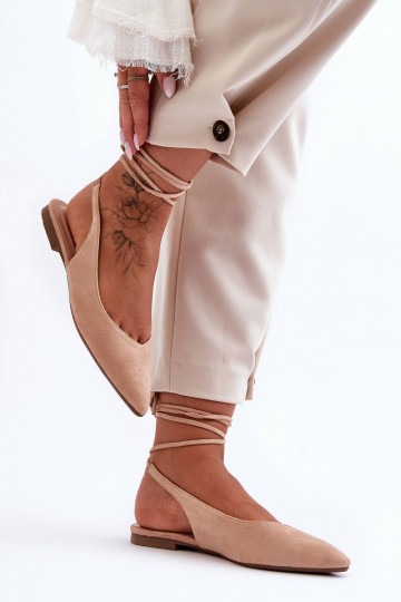 Women's Suede Lace-Up Ballet Flats Nude Lilly Ann 2