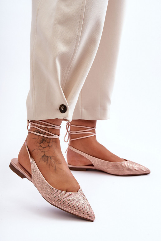 Women's Lace-Up Ballet Flats Embellished with Studs Beige Jange