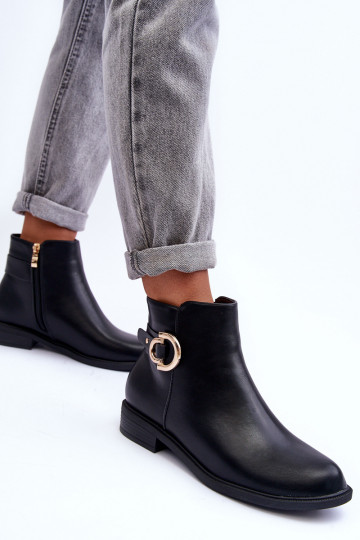 Leather Ankle Boots with Flat Heel Black Meronei 2