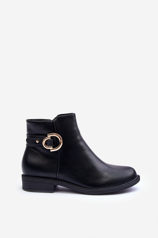 Leather Ankle Boots with Flat Heel Black Meronei