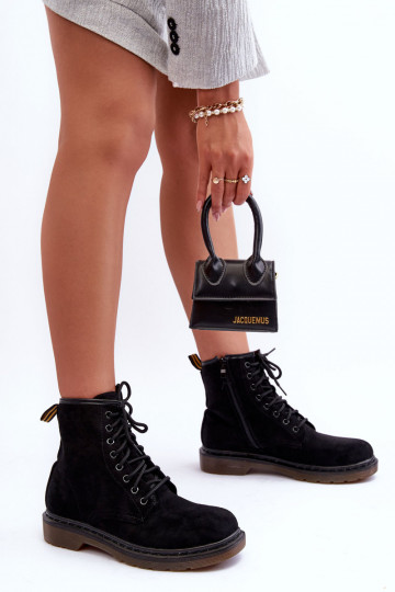 Suede Ankle Boots on Flat Heel Black Asteoris 2