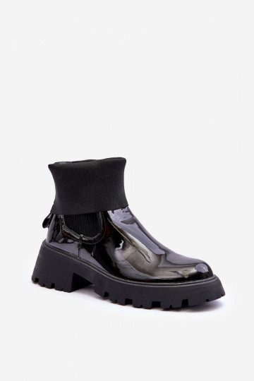 Women's Glossy Lace-up Ankle Boots Black Pavo 2
