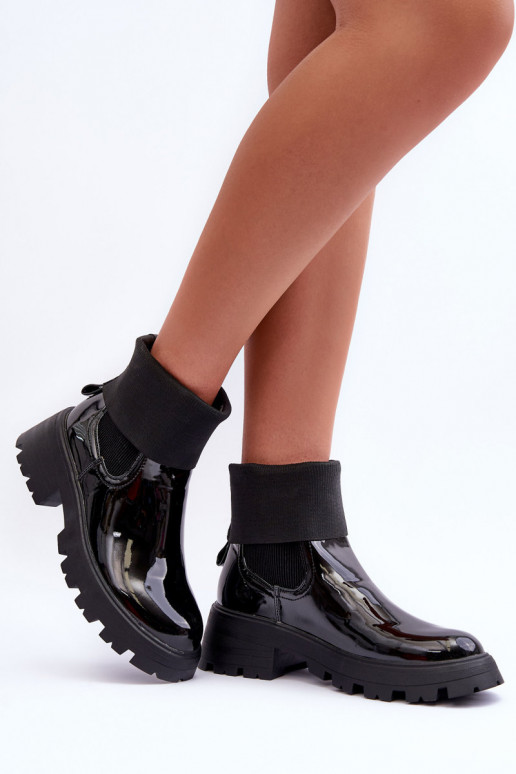 Women's Glossy Lace-up Ankle Boots Black Pavo