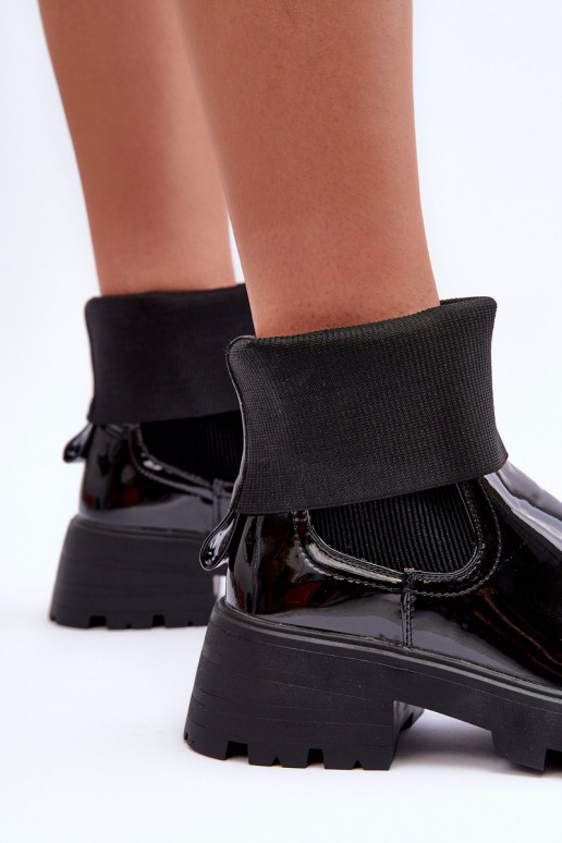 Women's Glossy Lace-up Ankle Boots Black Pavo