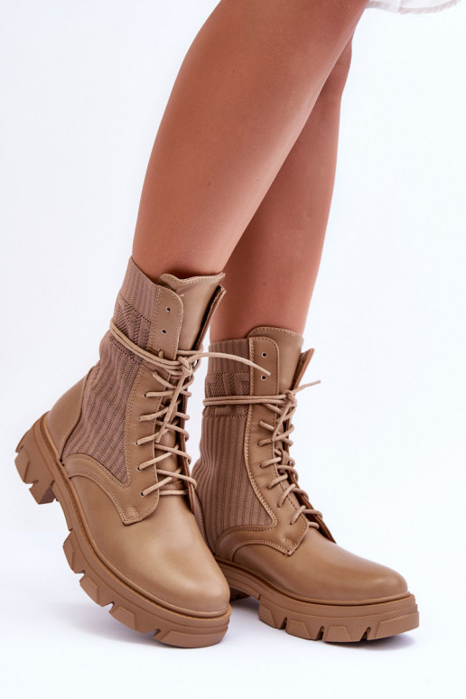 Women's Laced Ankle Boots Dark Beige Marlissa Women's Laced Ankle Boots Dark Beige Marlissa