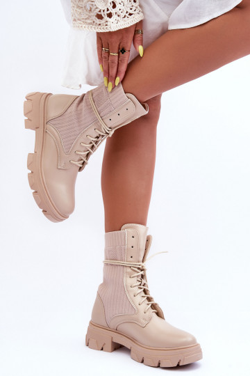 Women's Lace-up Booties Beige Marlissa 2