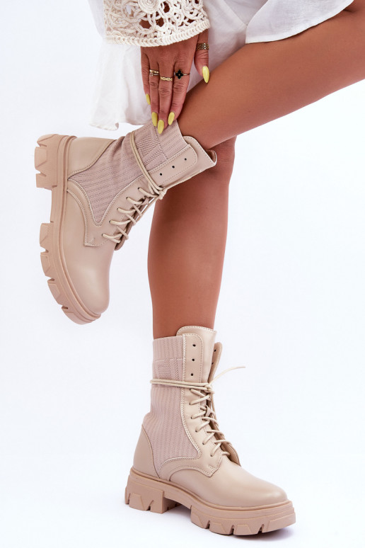 Women's Lace-up Booties Beige Marlissa Women's Lace-up Booties Beige Marlissa