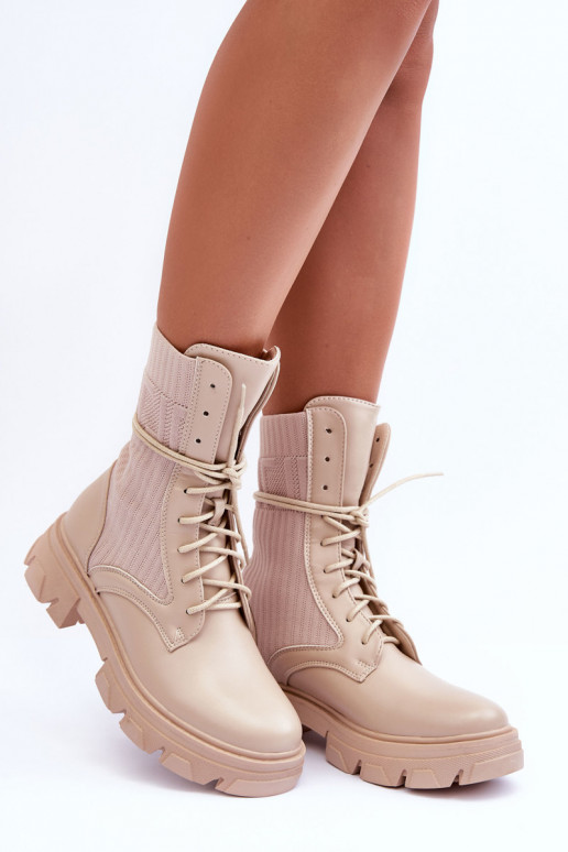 Women's Lace-up Booties Beige Marlissa Women's Lace-up Booties Beige Marlissa