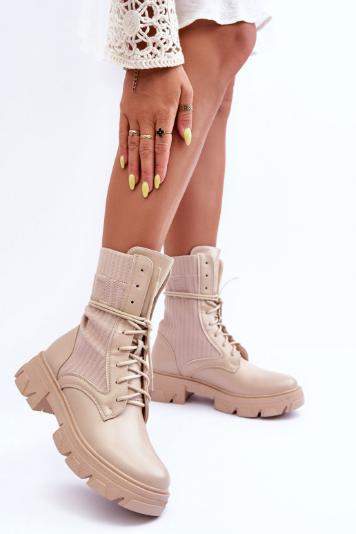 Women's Lace-up Booties Beige Marlissa Women's Lace-up Booties Beige Marlissa