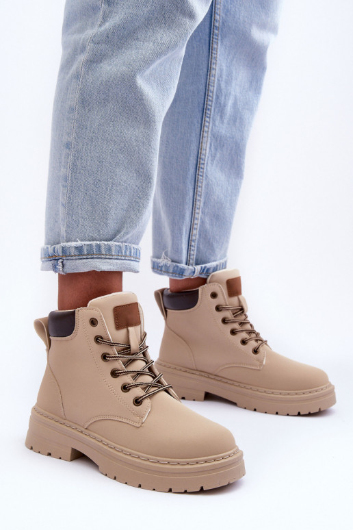 Women's Quilted Lined Lace-Up Boots Beige Corbin