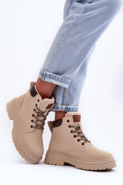 Women's Quilted Lined Lace-Up Boots Beige Corbin