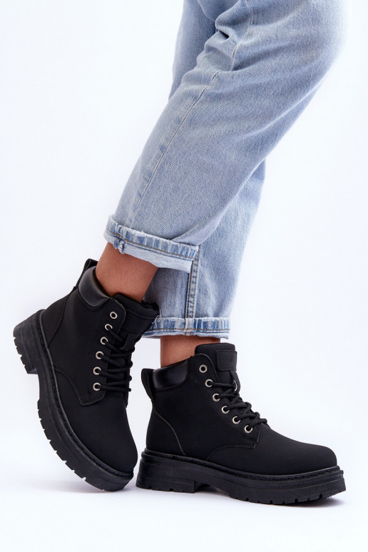 Women's Furry-Lined Lace-Up Boots Black Corbin