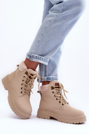 Women's Suede Trapper Boots Light Beige Jette 2