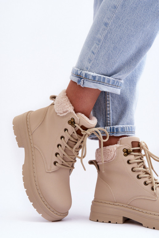 Women's Suede Trapper Boots Light Beige Jette