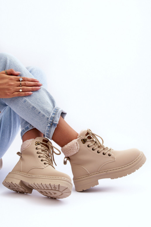 Women's Suede Trapper Boots Light Beige Jette