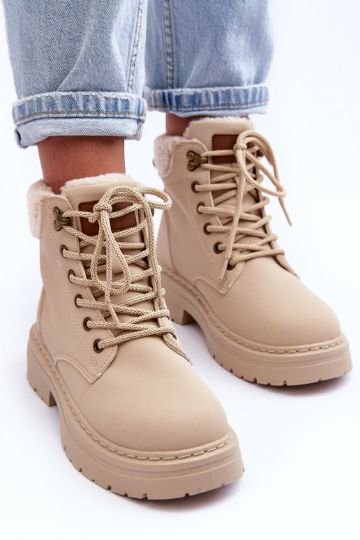 Women's Suede Trapper Boots Light Beige Jette