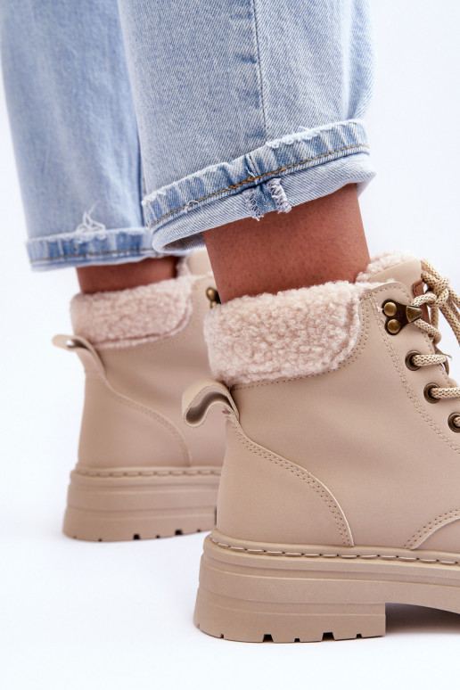 Women's Suede Trapper Boots Light Beige Jette