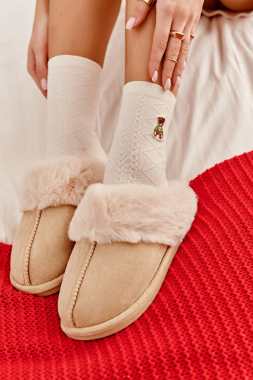 Women's Slippers with Faux Fur Light Beige Pinky