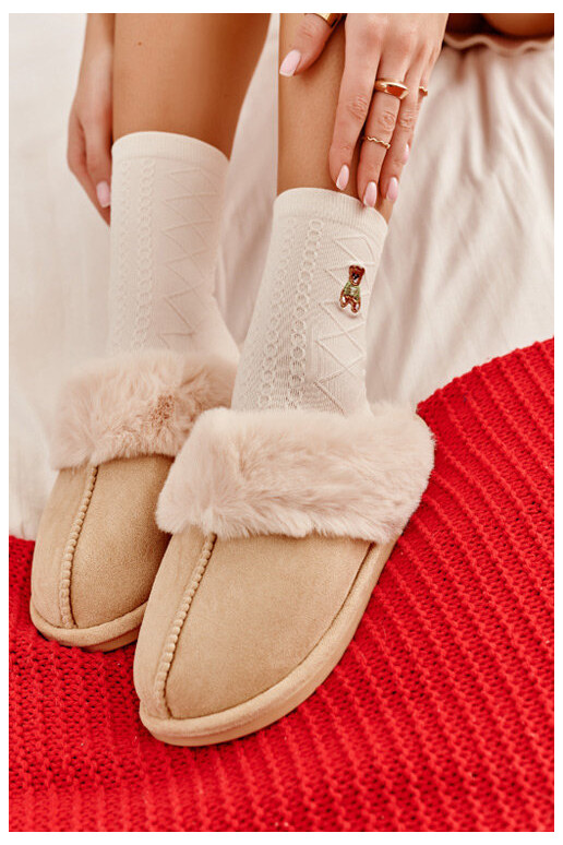 Women's Slippers with Faux Fur Light Beige Pinky Women's Slippers with Faux Fur Light Beige Pinky