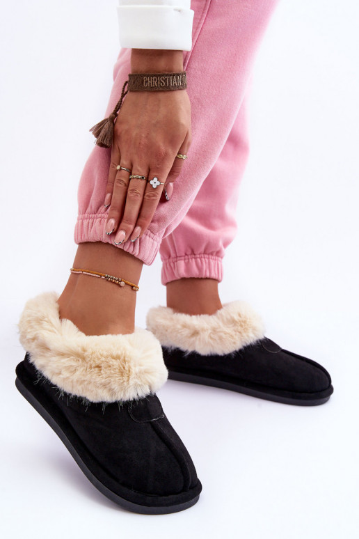 Women's Slippers With Fur Black Lanoze Women's Slippers With Fur Black Lanoze