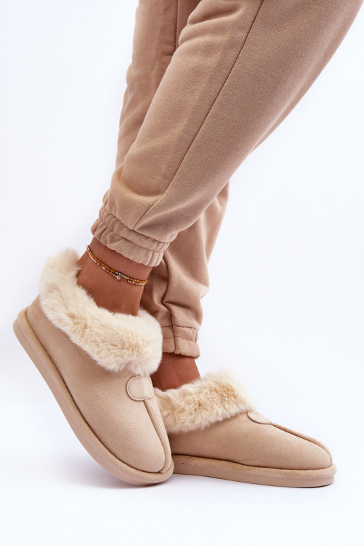 Women's Slippers With Faux Fur Light Beige Lanoze Women's Slippers With Faux Fur Light Beige Lanoze