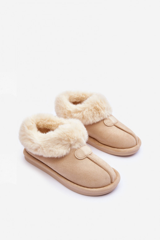 Women's Slippers With Faux Fur Light Beige Lanoze Women's Slippers With Faux Fur Light Beige Lanoze