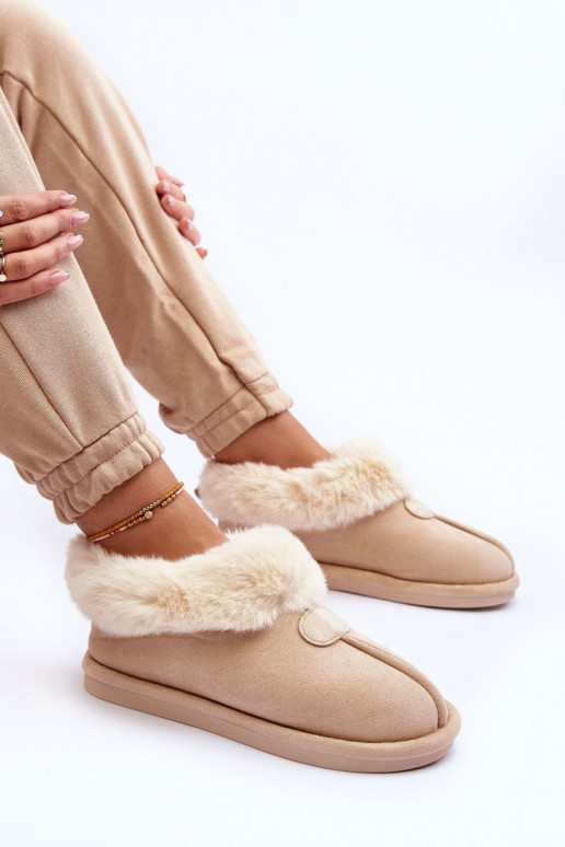 Women's Slippers With Faux Fur Light Beige Lanoze Women's Slippers With Faux Fur Light Beige Lanoze