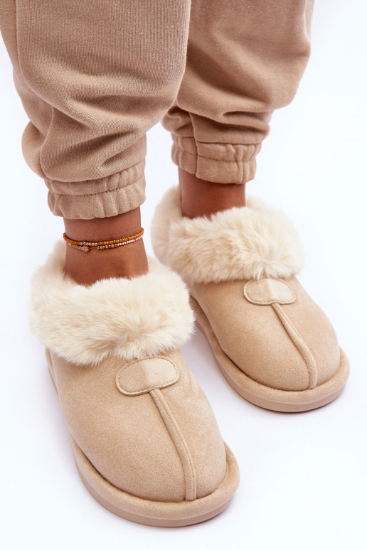 Women's Slippers With Faux Fur Light Beige Lanoze Women's Slippers With Faux Fur Light Beige Lanoze