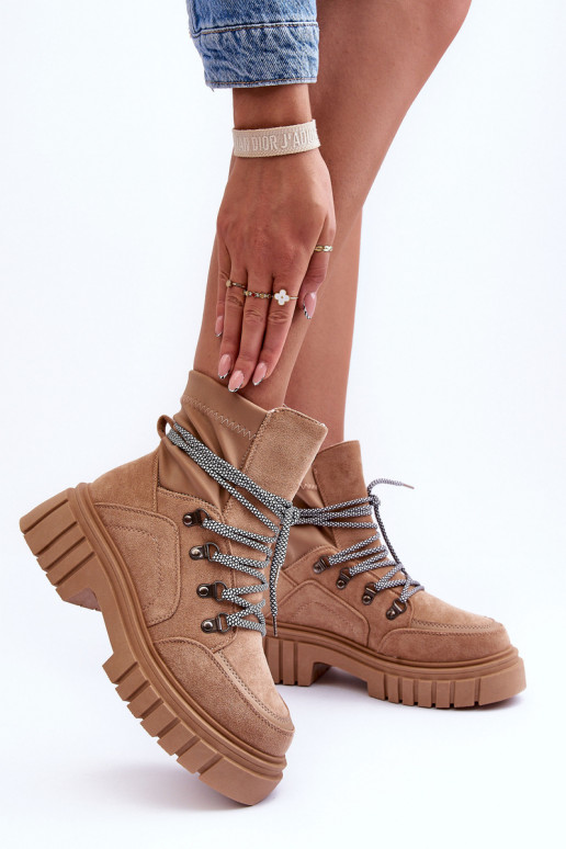 Women's Boots Suede Lace-Up Dark Beige Acorn