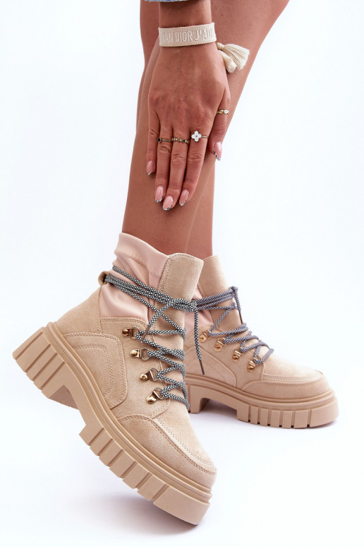 Women's Suede Lace-up Boots Beige Acorn