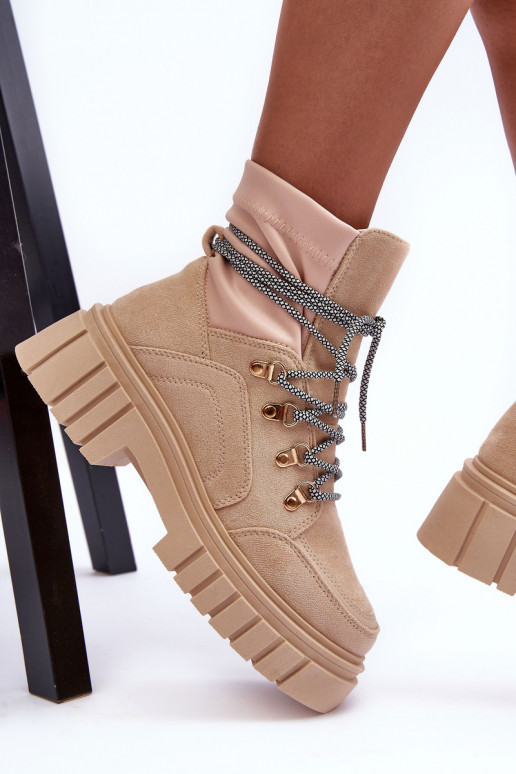 Women's Suede Lace-up Boots Beige Acorn