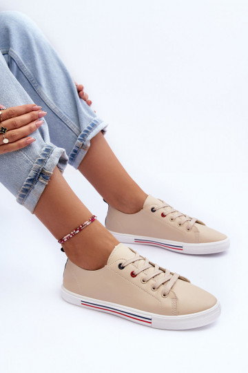 Women's Leather Sport Shoes Beige Mossaia 2