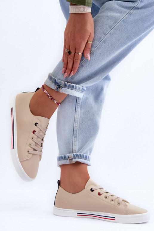 Women's Leather Sport Shoes Beige Mossaia Women's Leather Sport Shoes Beige Mossaia