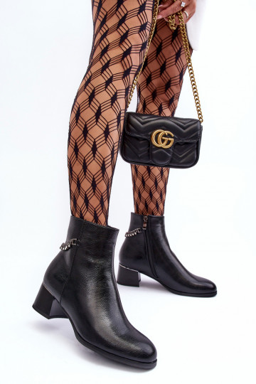 Leather Ankle Boots Low Heel Black Rennie 2