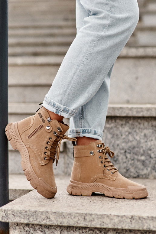 Women's Fleece-Lined Suede Trapper Boots Beige Jailina Women's Fleece-Lined Suede Trapper Boots Beige Jailina